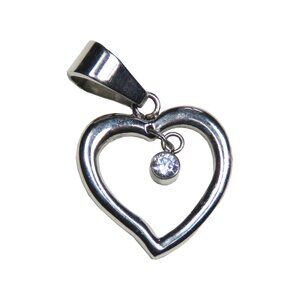 Inox Women's Stainless Steel Open Heart Pendant with Dangling Cubic Zirconia